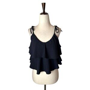 Lisa Marie Fernandez Bikini Top‎ Women 4 Black Imaan Ruffled Tie Shoulder Swim